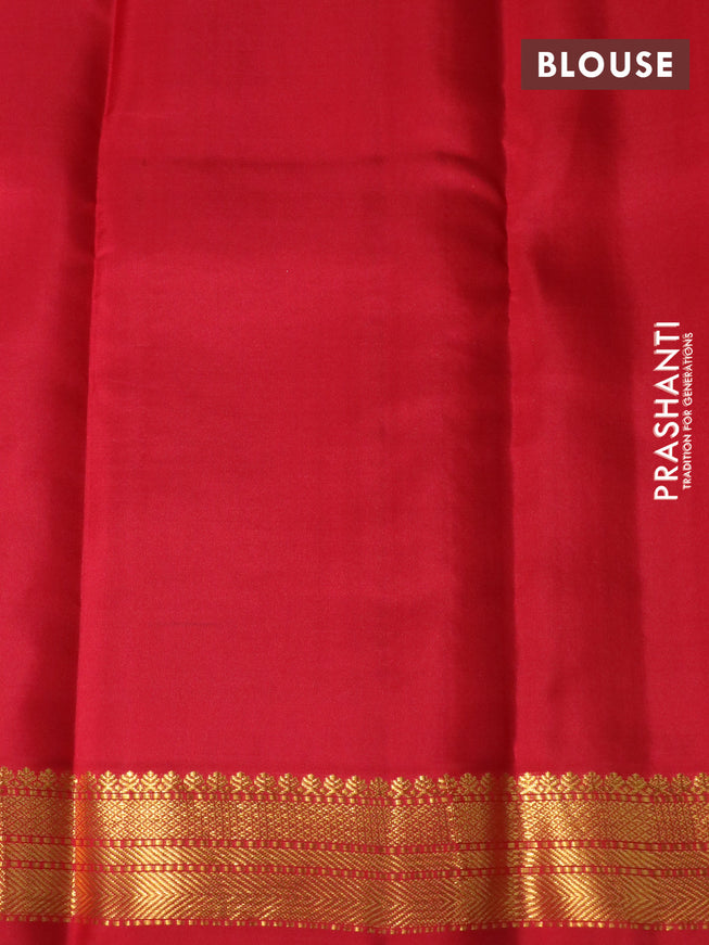 Pure kanchipuram silk saree cream and red with zari woven buttas and temple design zari woven korvai border