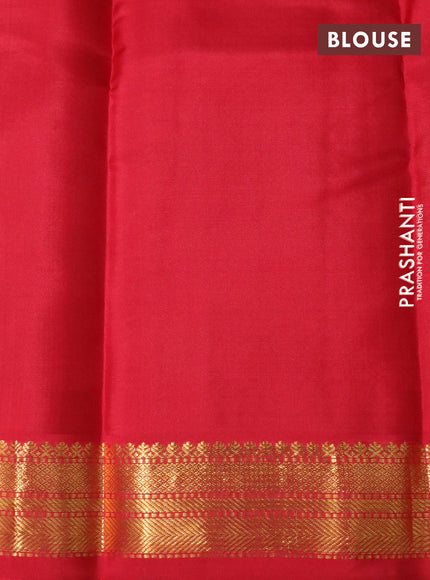 Pure kanchipuram silk saree green and red with zari woven buttas and temple design zari woven korvai border