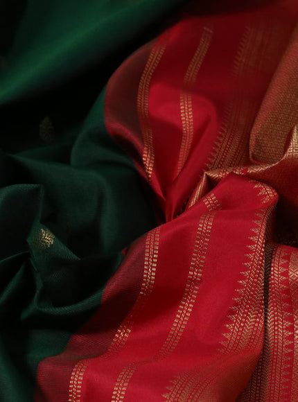 Pure kanchipuram silk saree green and red with zari woven buttas and annam zari woven korvai border