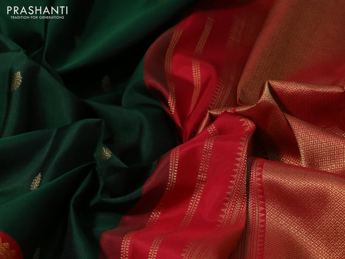 Pure kanchipuram silk saree green and red with zari woven buttas and annam zari woven korvai border