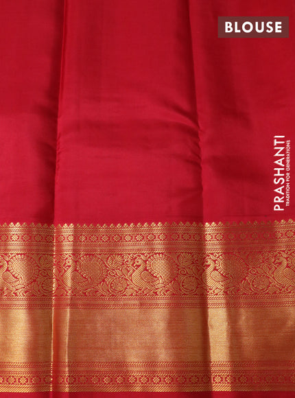 Pure kanchipuram silk saree green and red with zari woven buttas and annam zari woven korvai border