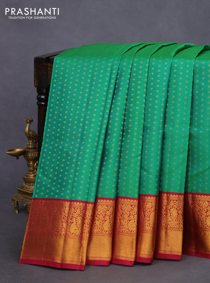 Pure kanchipuram silk saree green and magenta pink with allover zari woven 1000 buttas and rich zari woven korvai border