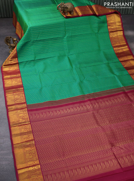 Pure kanchipuram silk saree green and magenta pink with allover zari woven 1000 buttas and rich zari woven korvai border