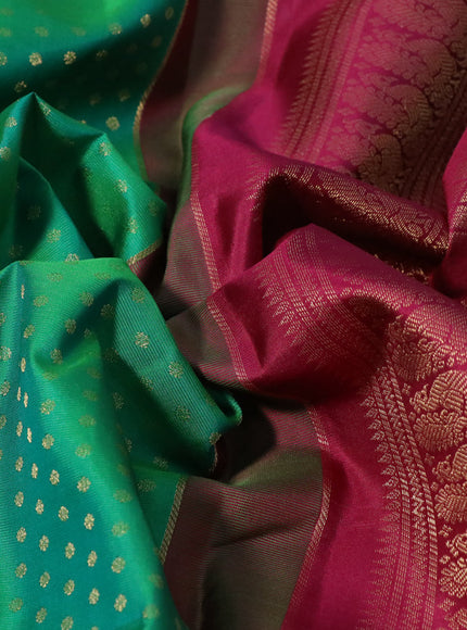 Pure kanchipuram silk saree green and magenta pink with allover zari woven 1000 buttas and rich zari woven korvai border