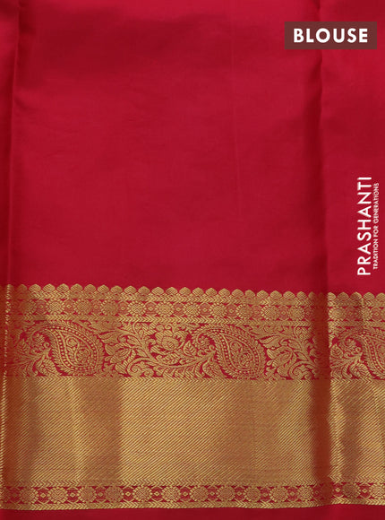 Pure kanchipuram silk saree mango yellow and pink with allover self emboss & zari buttas and zari woven border