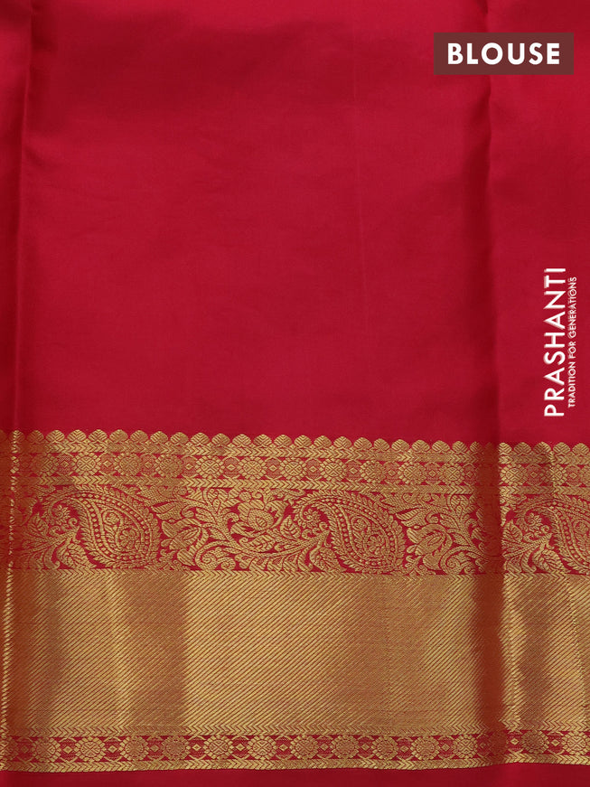 Pure kanchipuram silk saree mango yellow and pink with allover self emboss & zari buttas and zari woven border