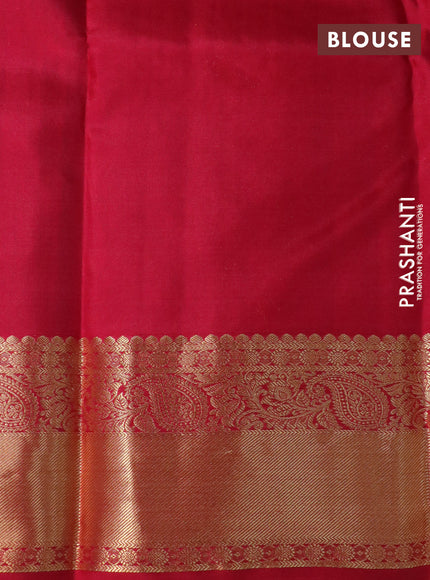 Pure kanchipuram silk saree bottle green and pink with allover self emboss & zari buttas and zari woven border