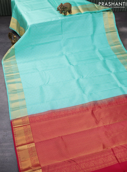 Pure kanchipuram silk saree teal blue and pink with allover self emboss & zari buttas and zari woven border