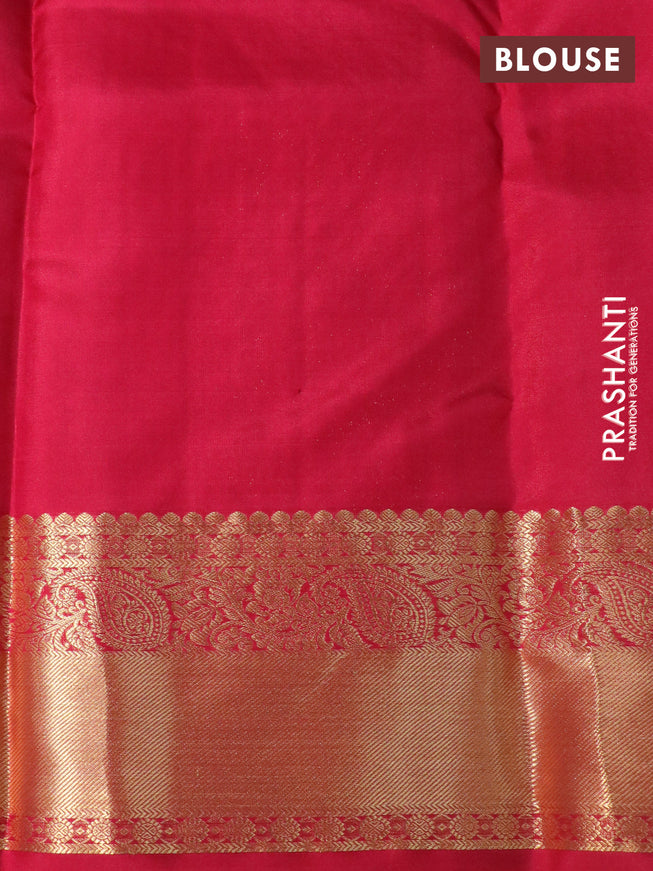 Pure kanchipuram silk saree teal blue and pink with allover self emboss & zari buttas and zari woven border