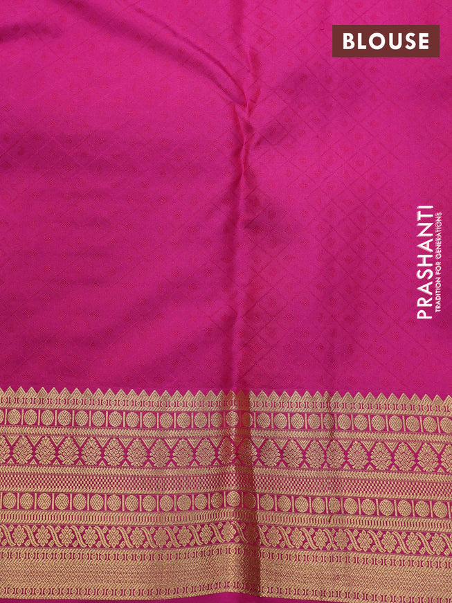 Pure kanchipuram silk saree lime yellow and pink with allover self emboss & zari buttas and zari woven border