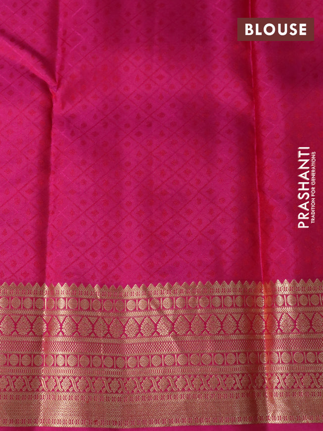 Pure kanchipuram silk saree dual shade of yellowish pink and pink with allover self emboss & zari buttas and zari woven border