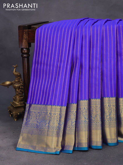 Pure kanchipuram silk saree royal blue and dual shade of teal blue with allover zari weaves and long zari woven border