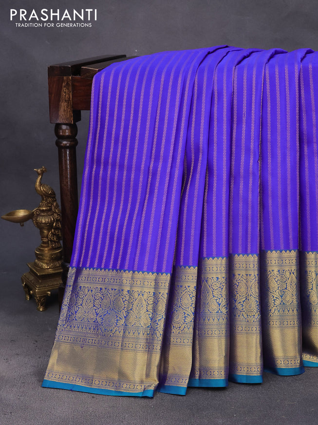 Pure kanchipuram silk saree royal blue and dual shade of teal blue with allover zari weaves and long zari woven border