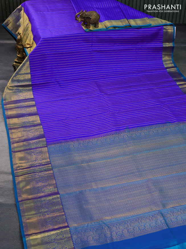 Pure kanchipuram silk saree royal blue and dual shade of teal blue with allover zari weaves and long zari woven border