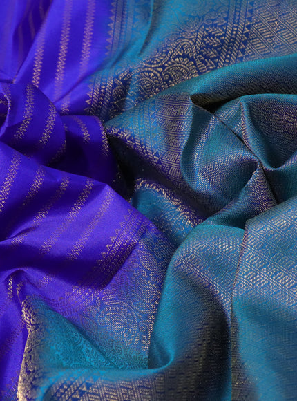 Pure kanchipuram silk saree royal blue and dual shade of teal blue with allover zari weaves and long zari woven border