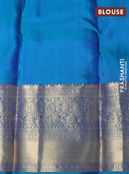 Pure kanchipuram silk saree royal blue and dual shade of teal blue with allover zari weaves and long zari woven border