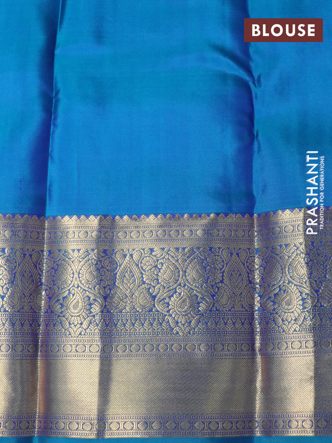 Pure kanchipuram silk saree royal blue and dual shade of teal blue with allover zari weaves and long zari woven border