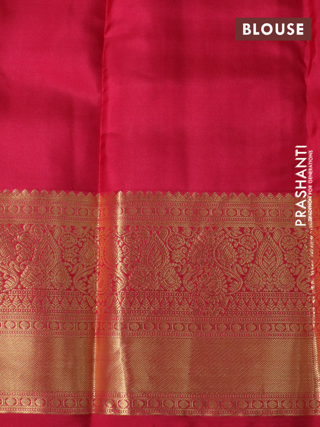 Pure kanchipuram silk saree dual shade of mustard and red with allover zari weaves and long zari woven border