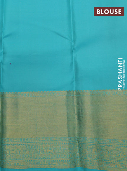 Pure kanchipuram silk saree teal blue with allover zari weaves and long zari woven border