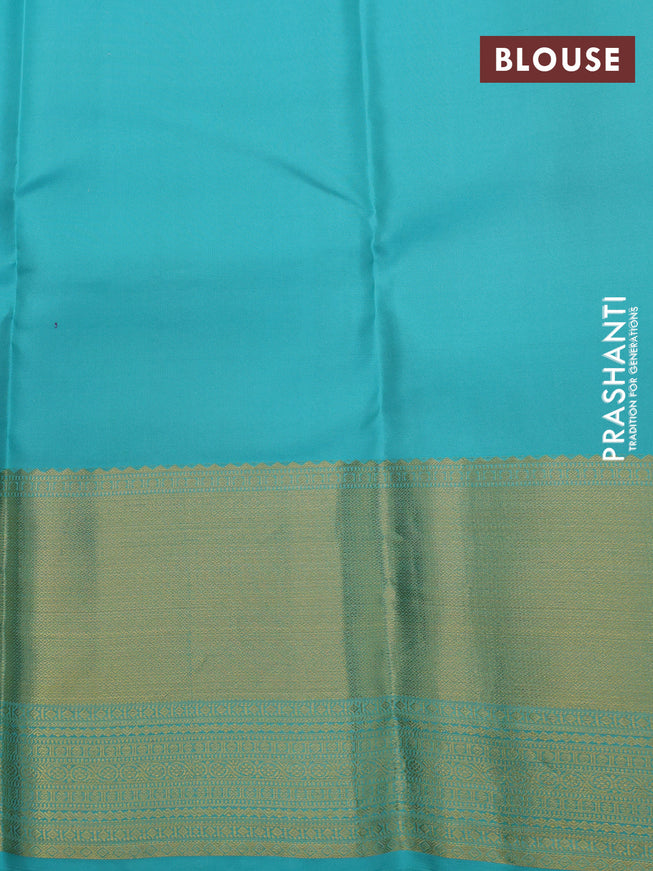 Pure kanchipuram silk saree teal blue with allover zari weaves and long zari woven border