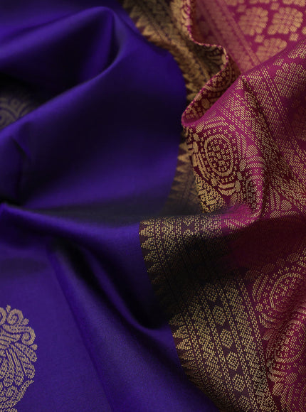 Pure kanchipuram silk saree blue and dark magenta pink with zari woven buttas and zari woven border