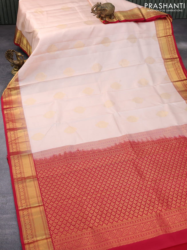 Pure kanchipuram silk saree peach shade and red with zari woven buttas and zari woven border