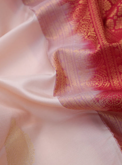 Pure kanchipuram silk saree peach shade and red with zari woven buttas and zari woven border