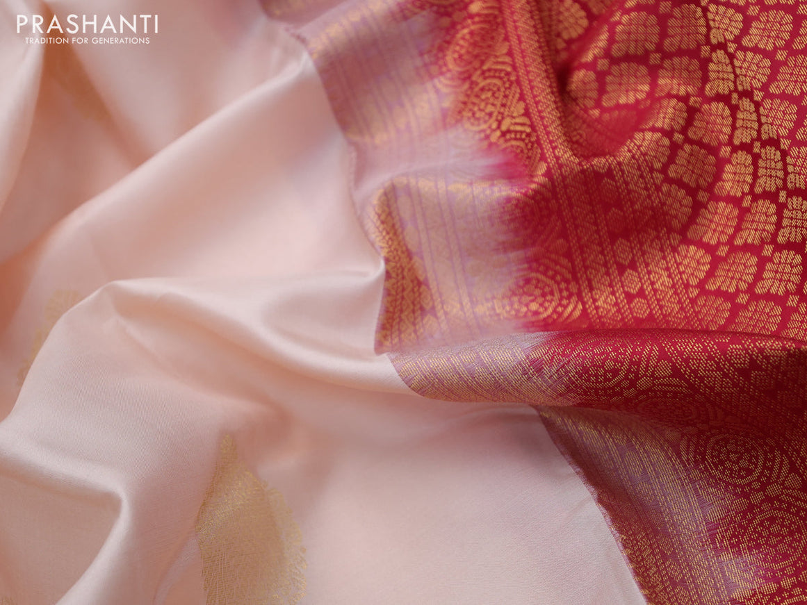 Pure kanchipuram silk saree peach shade and red with zari woven buttas and zari woven border