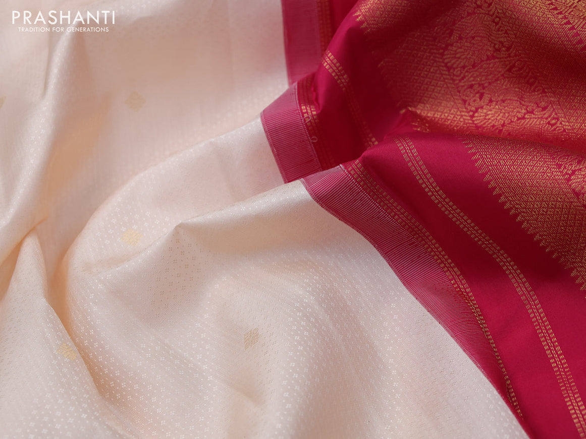 Pure kanchipuram silk saree cream and pink with allover self emboss & buttas and zari woven korvai border