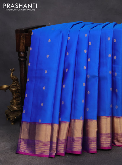 Pure kanchipuram silk saree royal blue and pink with zari woven buttas and zari woven border