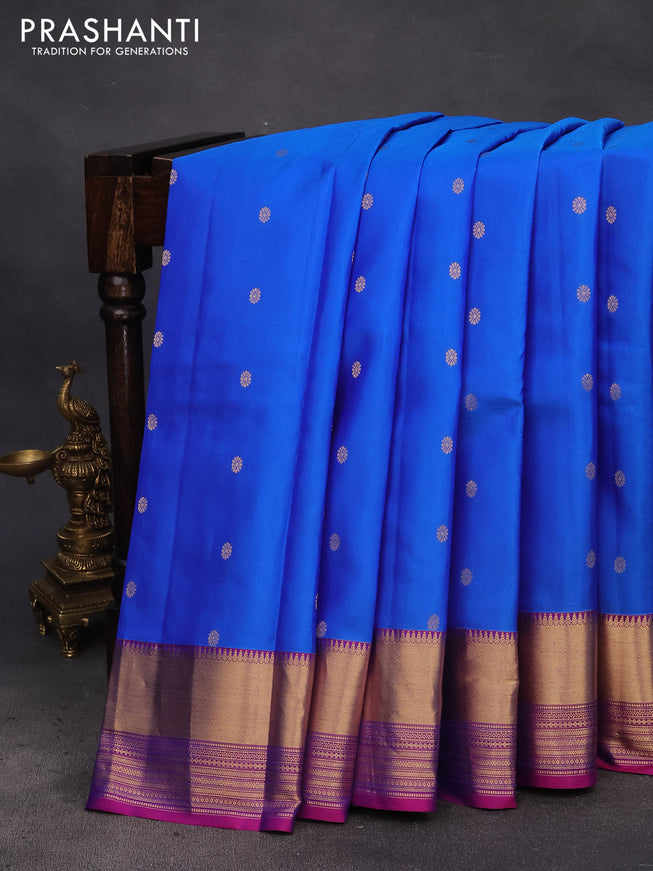 Pure kanchipuram silk saree royal blue and pink with zari woven buttas and zari woven border