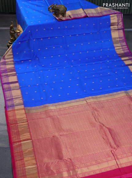 Pure kanchipuram silk saree royal blue and pink with zari woven buttas and zari woven border