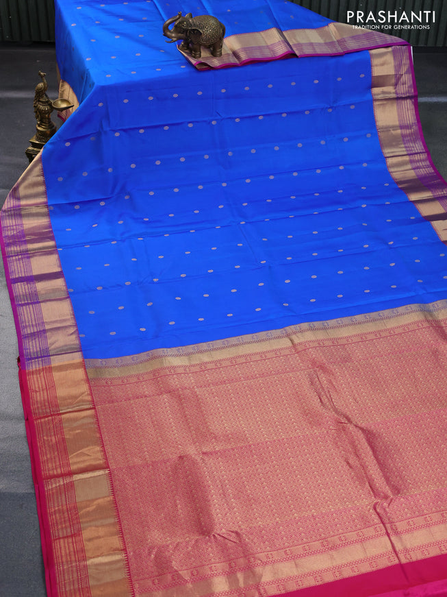 Pure kanchipuram silk saree royal blue and pink with zari woven buttas and zari woven border