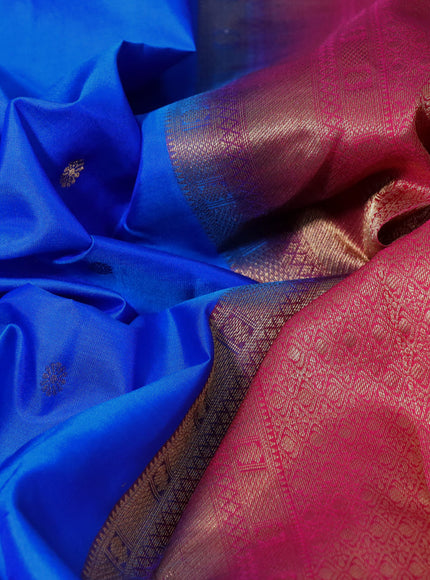 Pure kanchipuram silk saree royal blue and pink with zari woven buttas and zari woven border