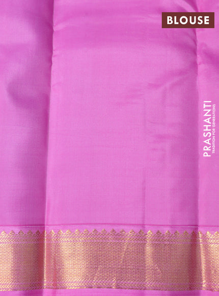 Pure kanchipuram silk saree peacock blue and light pink with zari woven buttas and zari woven korvai border