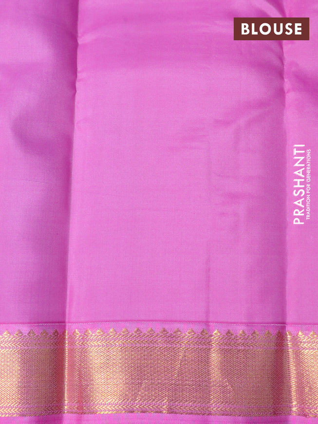 Pure kanchipuram silk saree peacock blue and light pink with zari woven buttas and zari woven korvai border