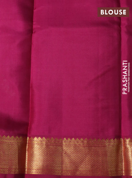 Pure kanchipuram silk saree pista green and magenta pink with zari woven buttas and zari woven korvai border