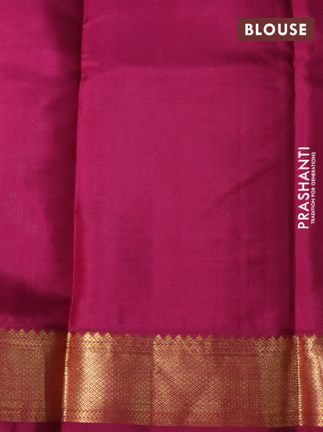 Pure kanchipuram silk saree pista green and magenta pink with zari woven buttas and zari woven korvai border