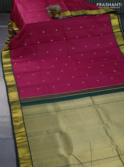 Pure kanchipuram silk saree pink and dark green with zari woven buttas and zari woven korvai border