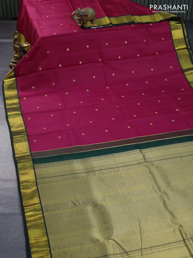 Pure kanchipuram silk saree pink and dark green with zari woven buttas and zari woven korvai border