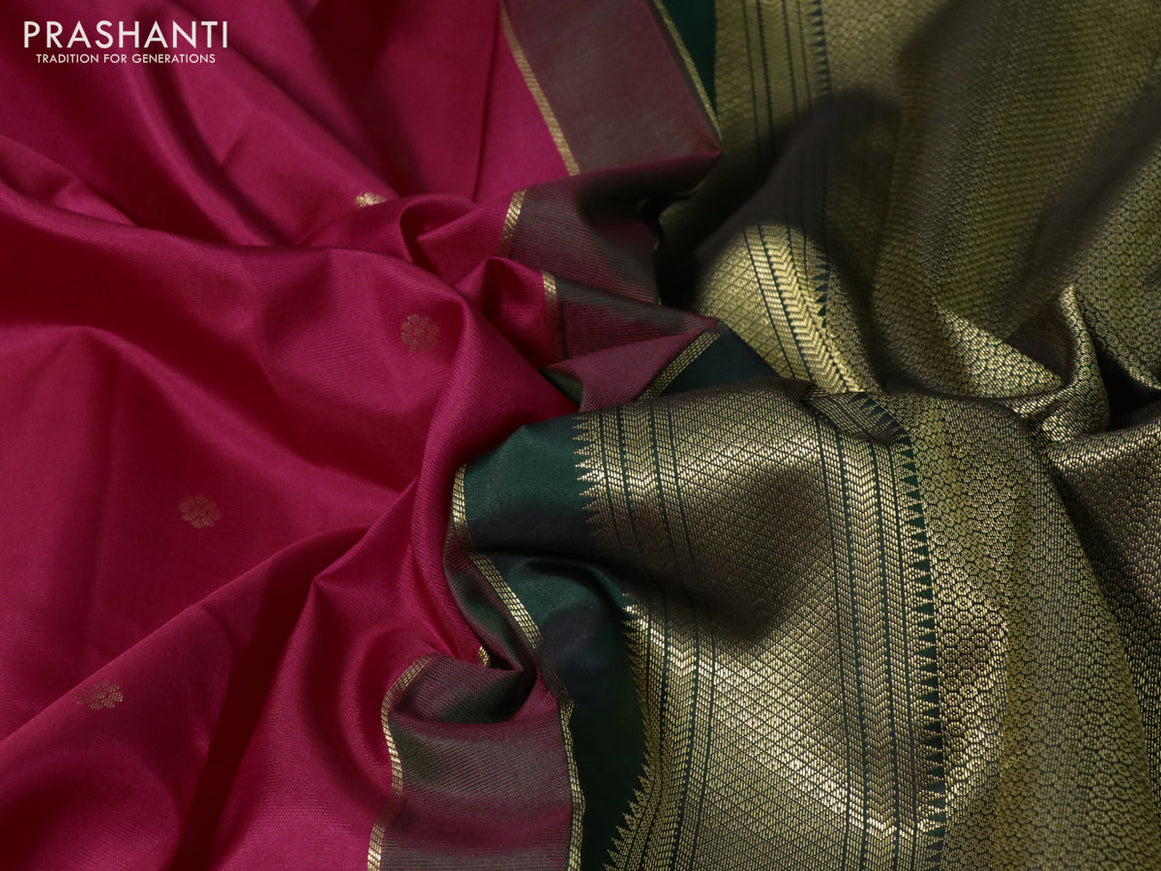 Pure kanchipuram silk saree pink and dark green with zari woven buttas and zari woven korvai border