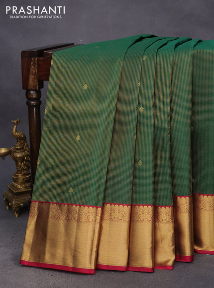 Pure kanchipuram silk saree green and maroon with allover zari weaves & buttas and zari woven border