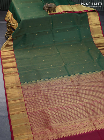 Pure kanchipuram silk saree green and maroon with allover zari weaves & buttas and zari woven border