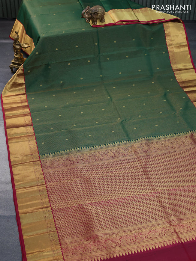 Pure kanchipuram silk saree green and maroon with allover zari weaves & buttas and zari woven border