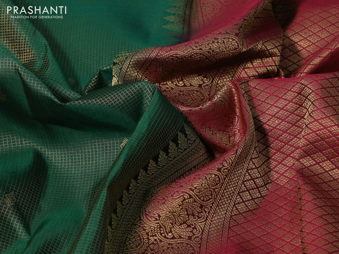 Pure kanchipuram silk saree green and maroon with allover zari weaves & buttas and zari woven border