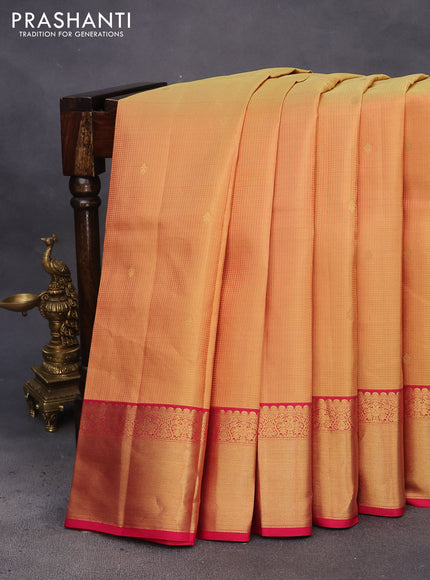 Pure kanchipuram silk saree mustard yellow and pink with allover zari weaves & buttas and zari woven border