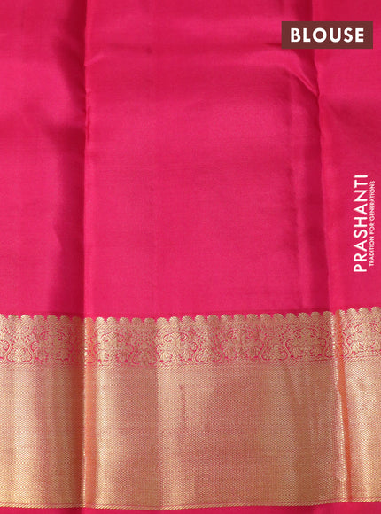 Pure kanchipuram silk saree mustard yellow and pink with allover zari weaves & buttas and zari woven border