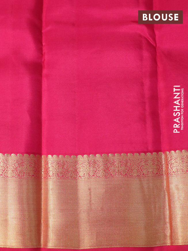 Pure kanchipuram silk saree mustard yellow and pink with allover zari weaves & buttas and zari woven border