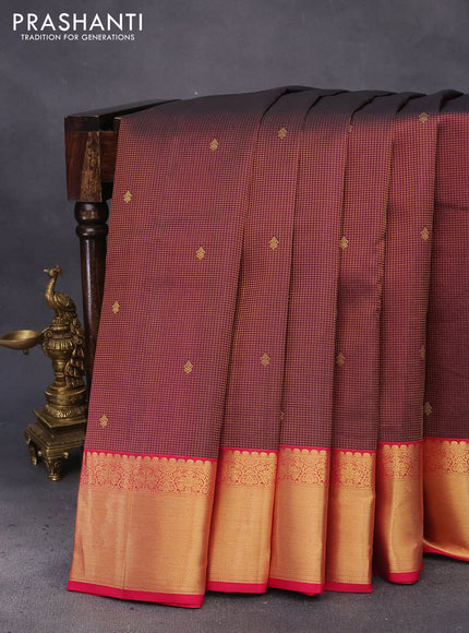 Pure kanchipuram silk saree deep maroon and pink with allover zari weaves & buttas and zari woven border