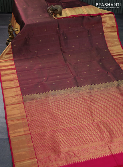 Pure kanchipuram silk saree deep maroon and pink with allover zari weaves & buttas and zari woven border